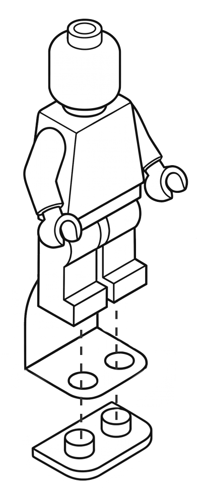 Diagram showing a LEGO minifigure pegging into the Mini Display insert