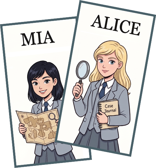 Alice and Mia, Silver Wing Detective Academy trainee detectives